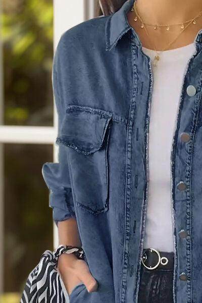 Full Size Pocketed Button Up Long Sleeve Denim Jacket Sale