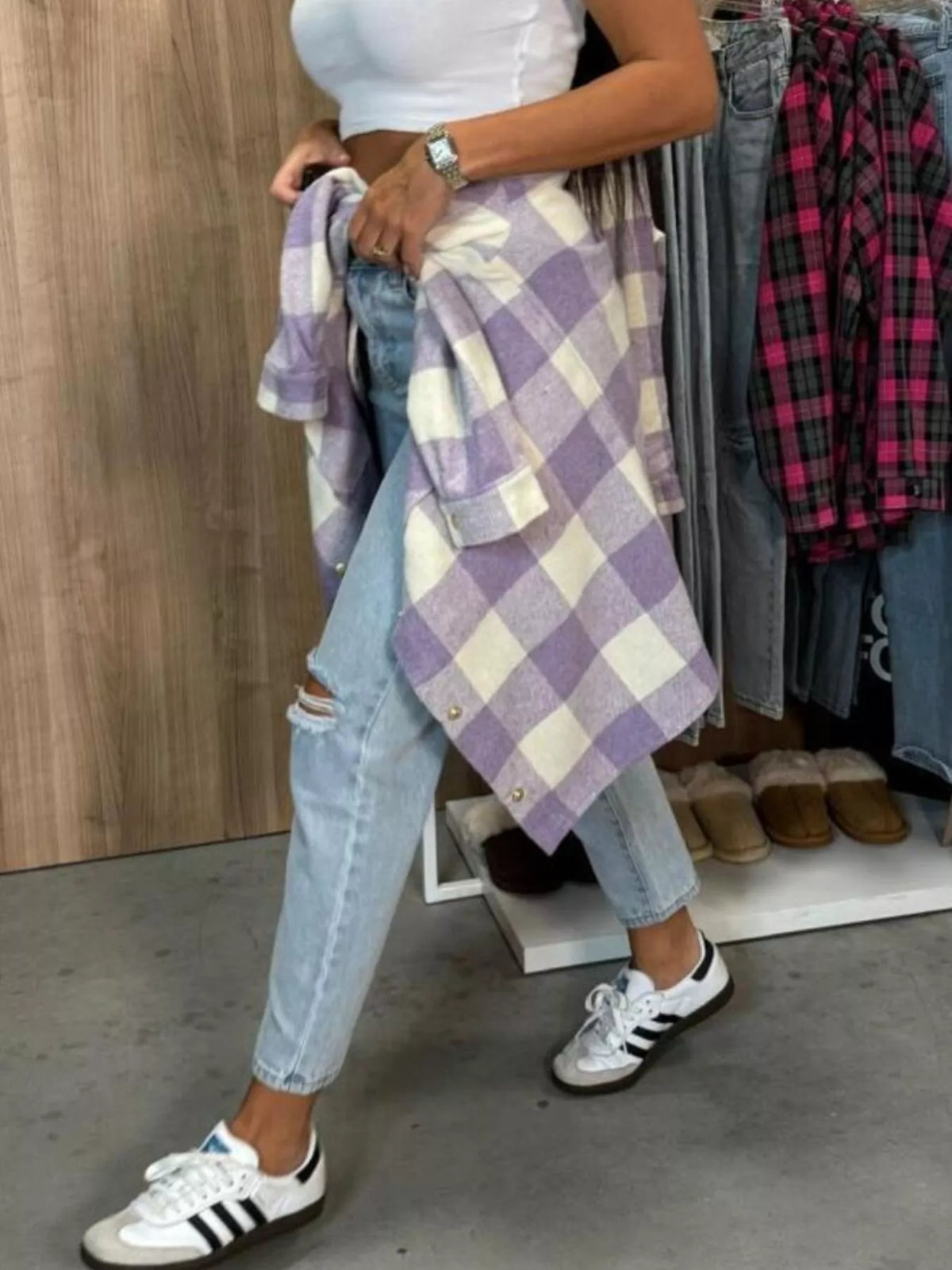 Plaid Button-Down Long Sleeve Shacket