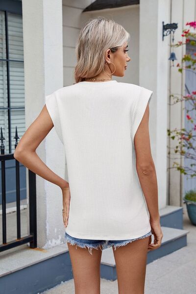 Corded Rib Round Neck T-Shirt