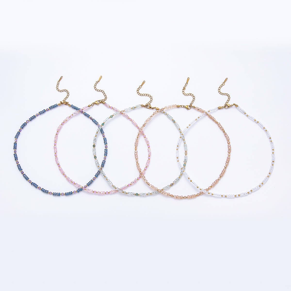 3mm Blue, Pink, Clear AB, Peach, White, Green Tube Rondelle Multifaceted Crystal Gemstone Chain 16 Inch Necklace | WA-00898 ~ WA-01015