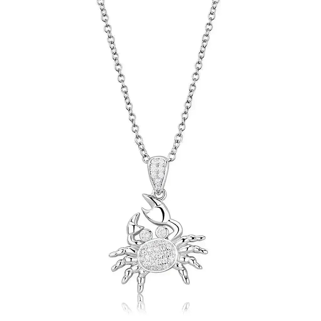 3W1377 - Rhodium 925 Sterling Silver Chain Pendant with AAA Grade CZ