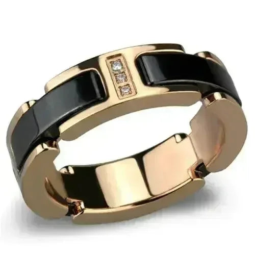 3W964 IP Rose Gold Stainless Steel Ring – Jet Black Ceramic