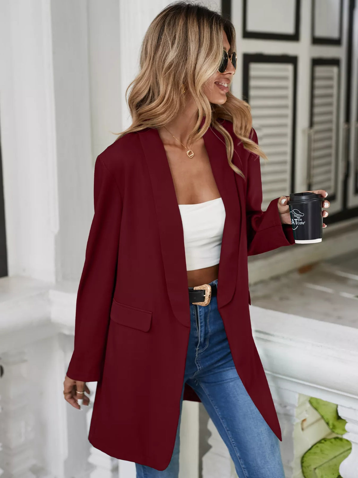 Lapel Collar Long Sleeve Blazer