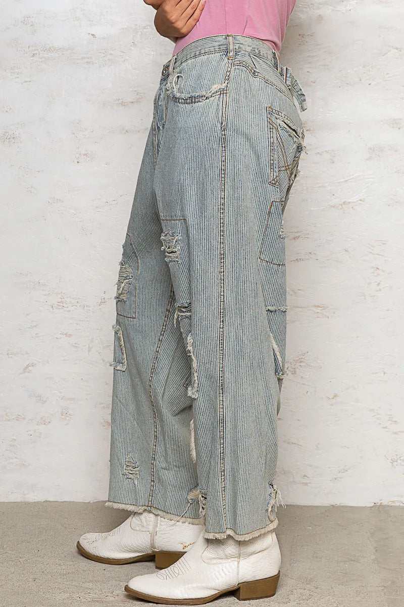POL Distressed Raw Hem Wide Leg Pants