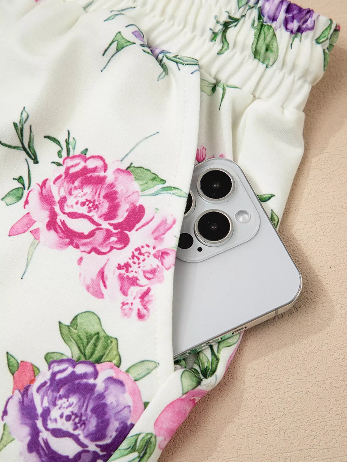 Floral Print Round Neck Top and Drawstring Pants Lounge Set