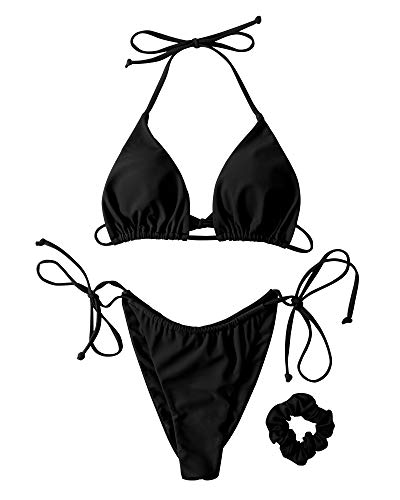 Women Sexy Triangle Bikini Set String Color Block Swimsuits Double Straps 2 Piece Bathing Suits