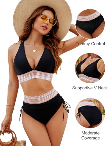 Blooming Jelly - Bikini Sets Tummy Control Swimsuits Color Block Two Piece Drawstring Bathing Suit