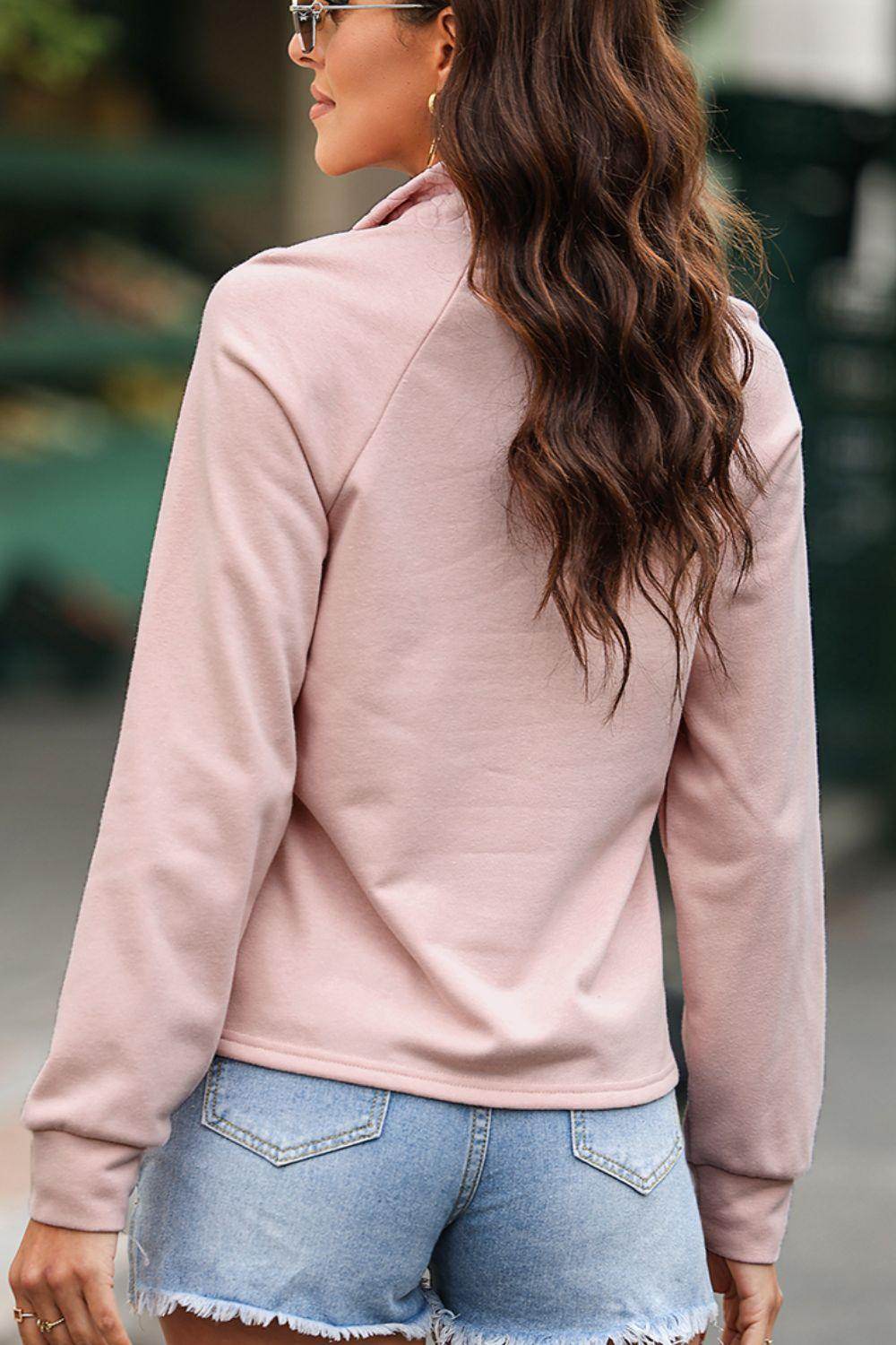 Textured Quarter Zip Long Sleeve Sweatshirt for Women