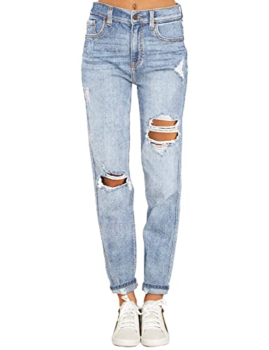 Mom Jeans - luvamia Boyfriend Jeans for Women Stretch High Waisted Ripped Distressed Mom Jeans Slim Denim Pants