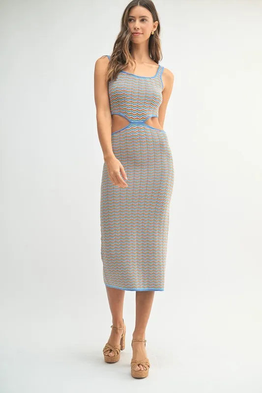 Multi Color Chevron Knit Bodycon Midi Dress