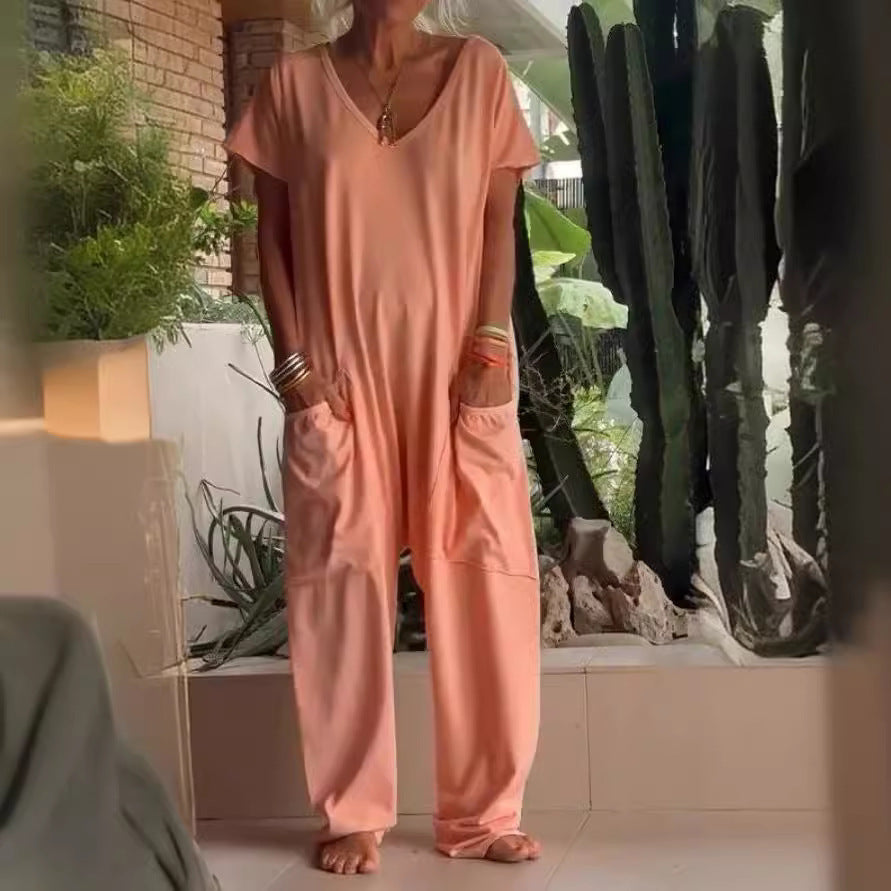 Oversized V-neck Pocket Jumpsuit