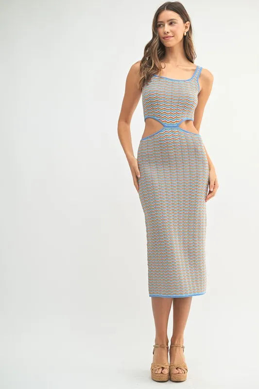 Multi Color Chevron Knit Bodycon Midi Dress