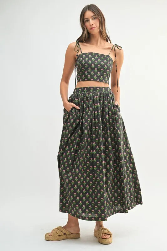 MABLE Floral Crop Top and Skirt Set