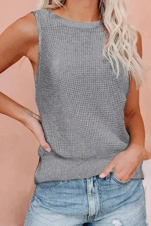 Gray Crisscross Hollow-out Knit Tank Top