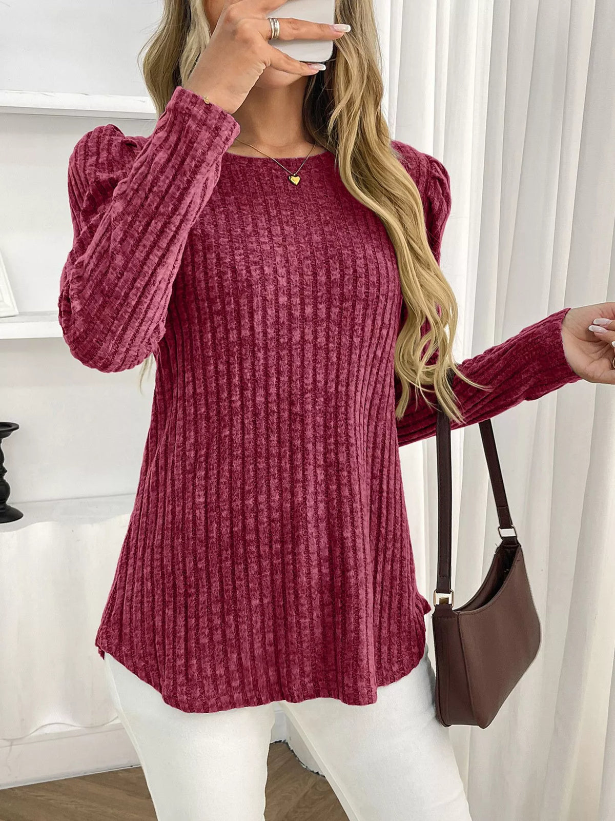 Round Neck Puff Sleeve T-Shirt
