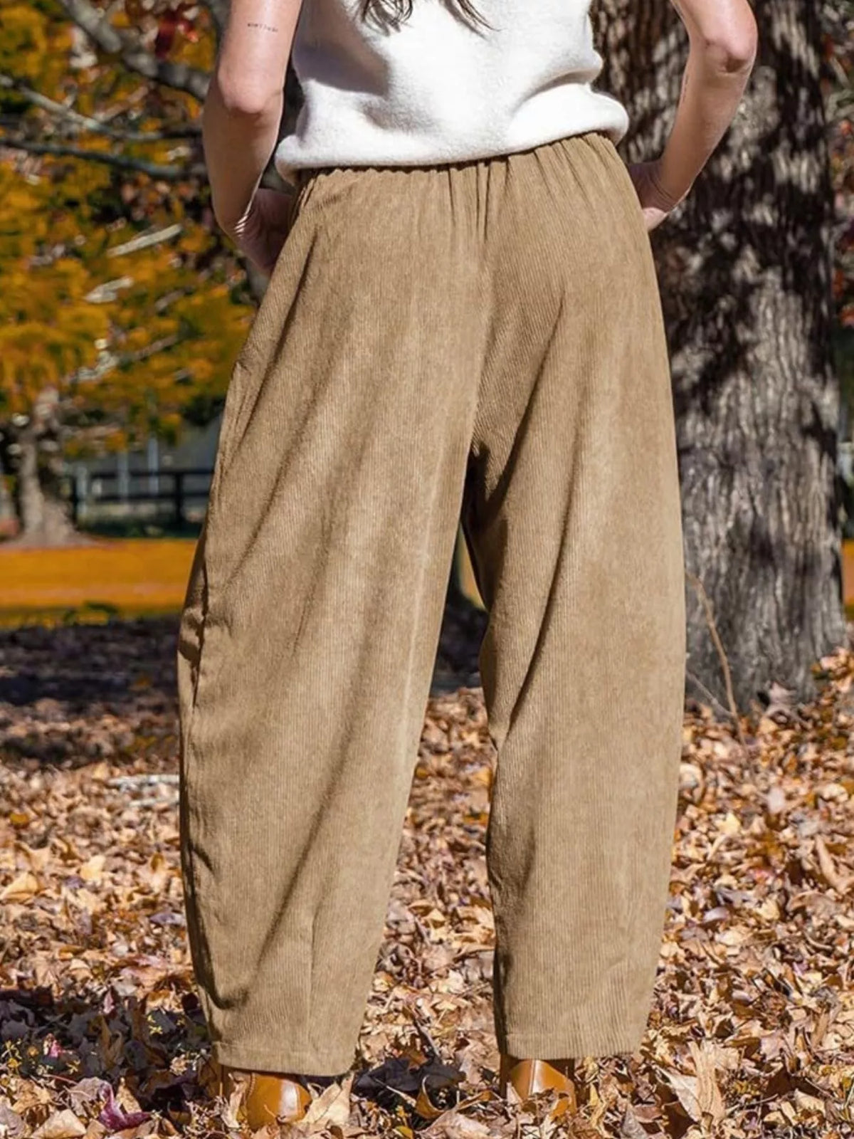Casual Corduroy Wide Leg Pants with Pockets