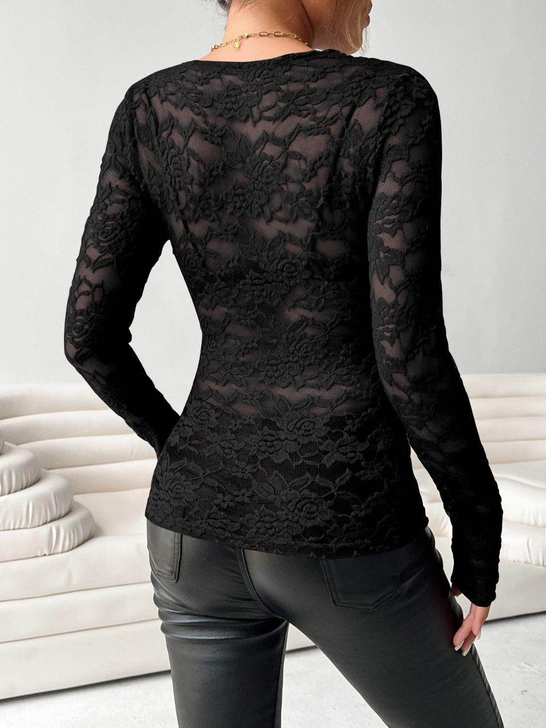 V-Neck Long Sleeve Lace Top for Women in Various Sizes