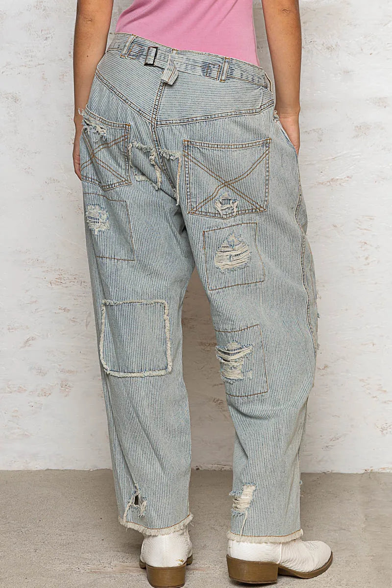 POL Distressed Raw Hem Wide Leg Pants