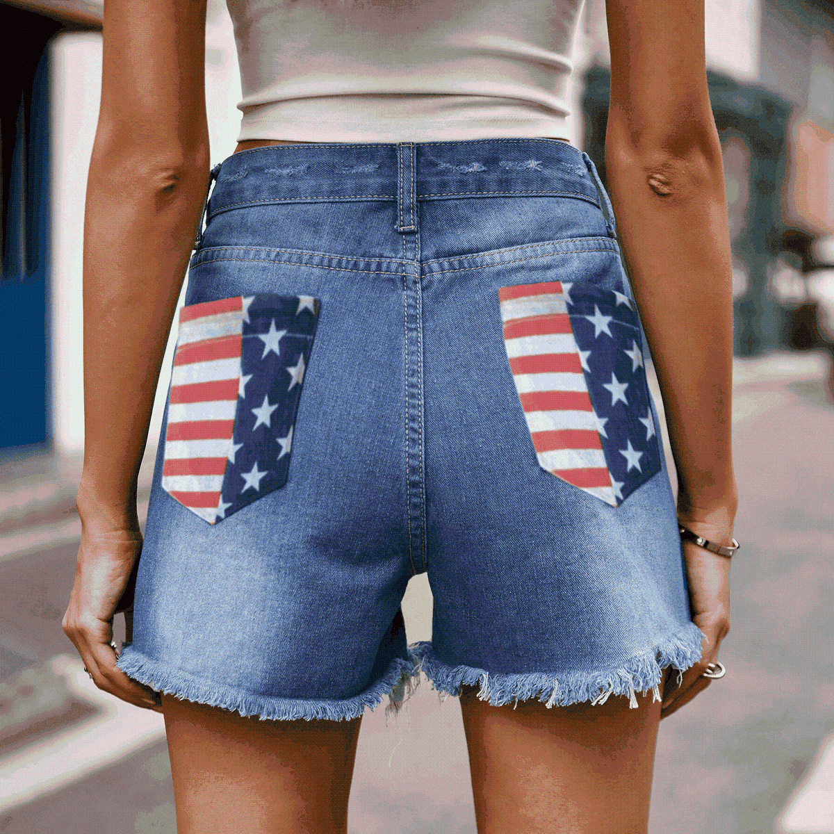 US Flag Distressed Denim Shorts for Chic Casual Style