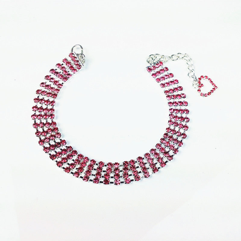 Four-row Rhinestone Pet Collar Dogs And Cats Heart-shaped Chain