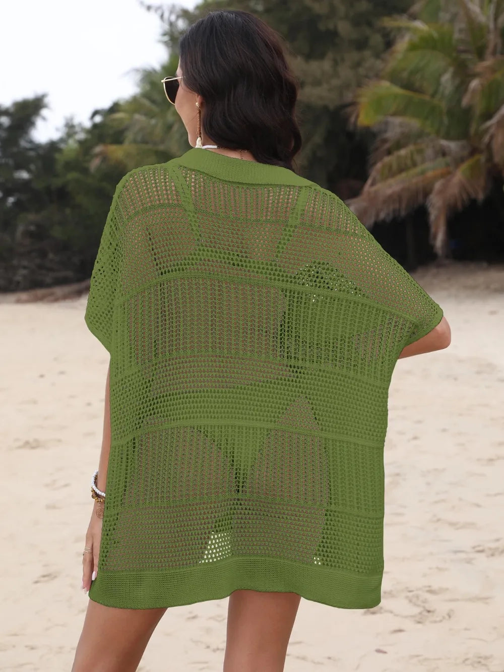 Hollow Out Collared Neck Cover-Up