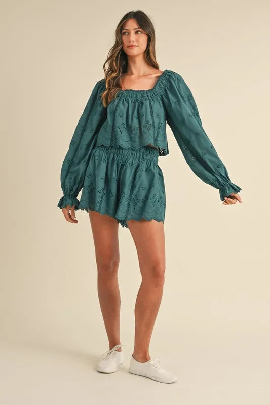 MABLE Embroidered Scalloped Lace Top and Short Set