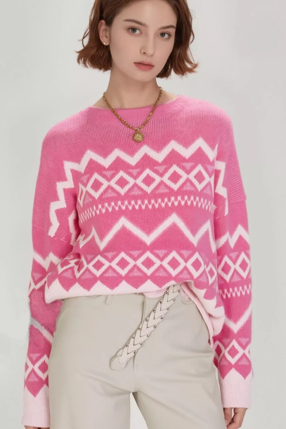 Geometric Patterned Long Sleeve Sweater
