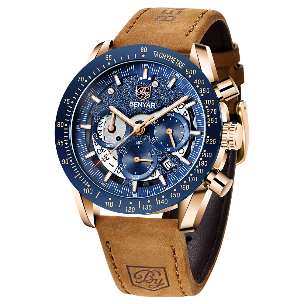 New Men Luxury Watches Leather Strap Waterproof Sport Quartz Chronograph Military Watch Men Clock