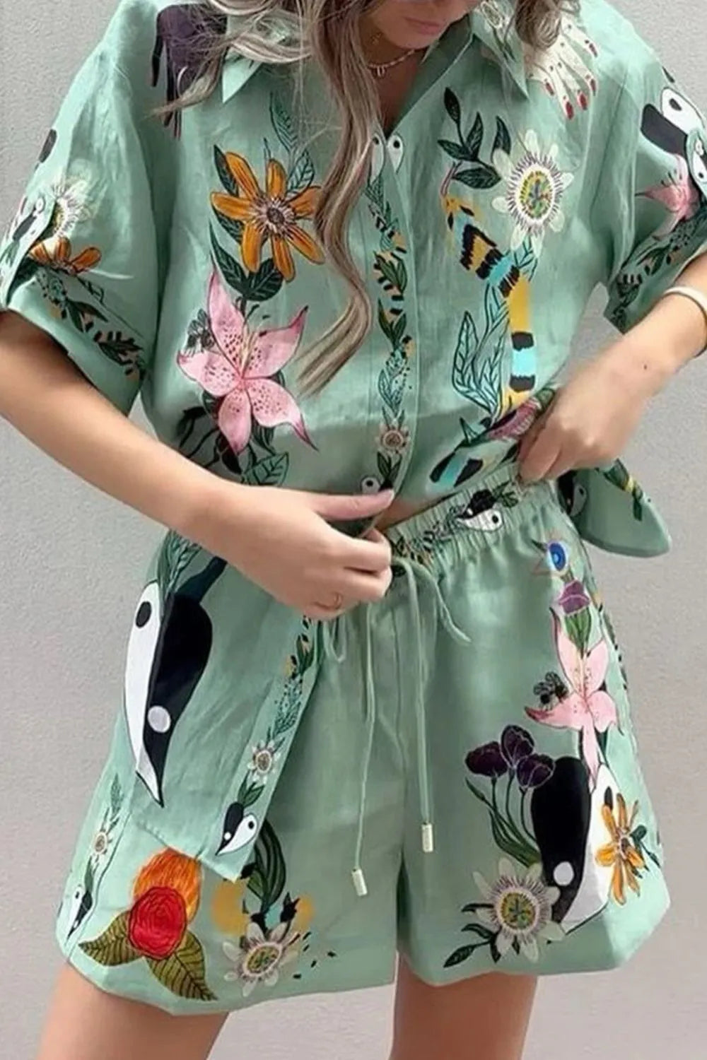 Tropical Paradise Floral Print Shirt and Shorts Set