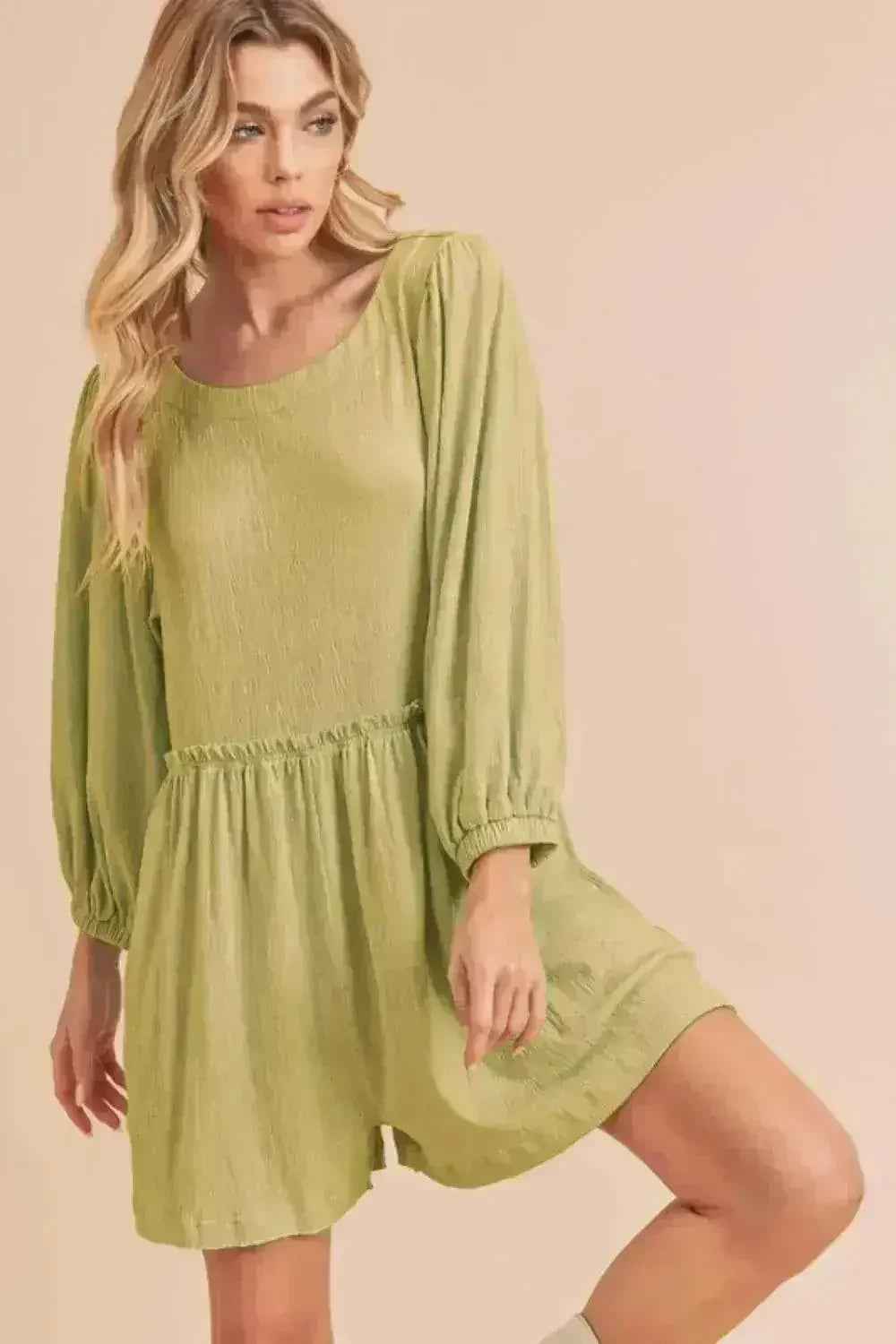 Aemi + Co Frill Round Neck Long Sleeve Romper with Pockets