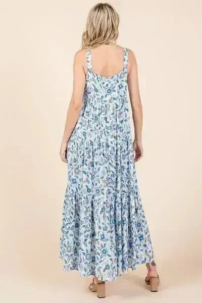 Mittoshop Flower Print Tiered Sleeveless Empire Maxi Dress