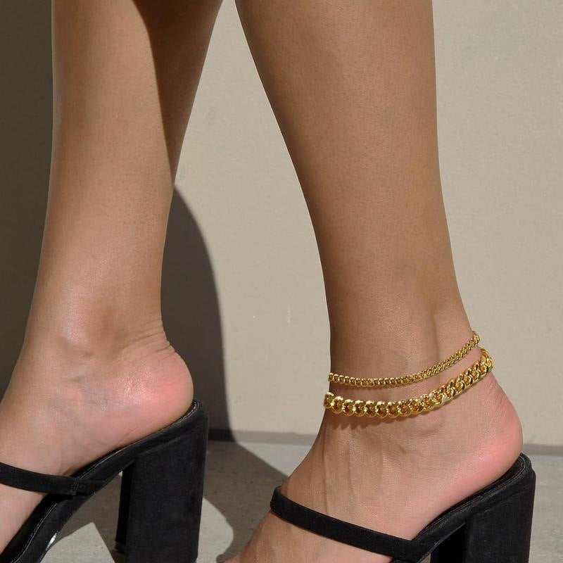 Cuban Chain Anklet Stainless Steel Stackable Double-layer Foot Jewelry