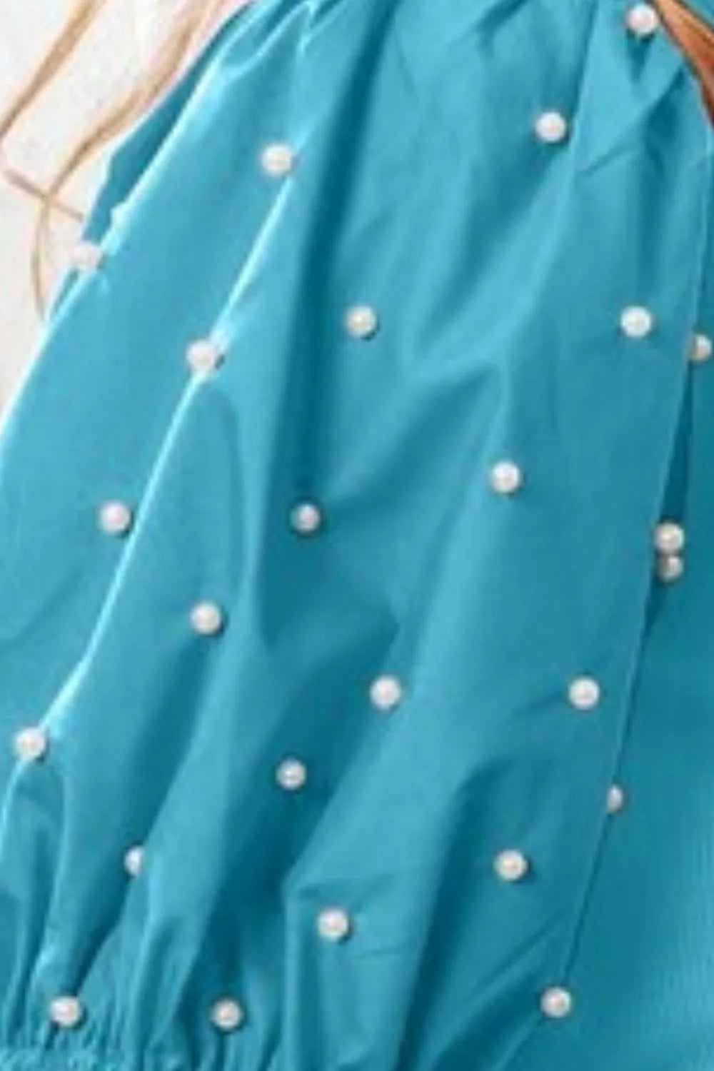 BiBi Pearl Beaded Short Puff Sleeve Top