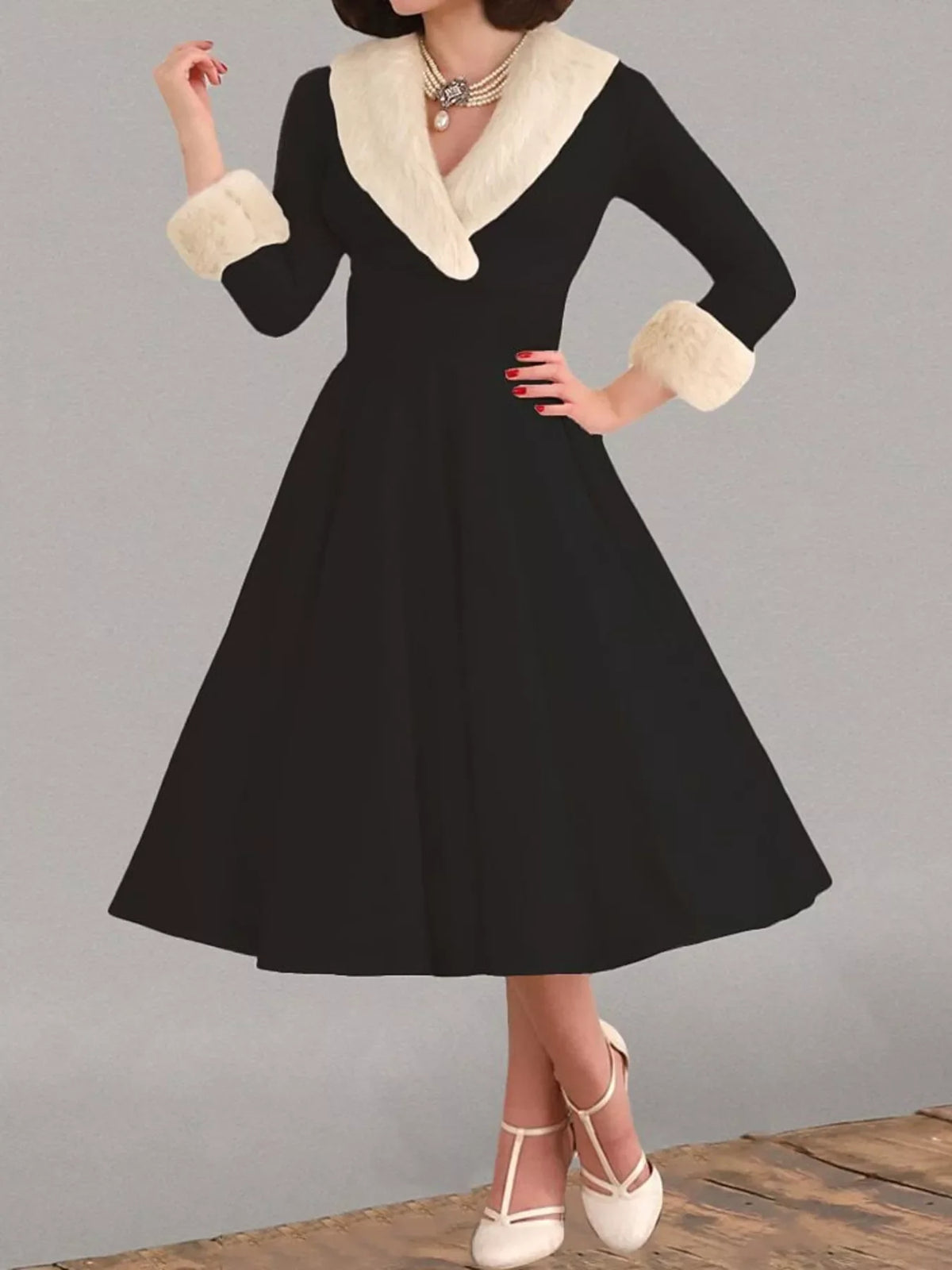 Faux Fur Trim Christmas Dress