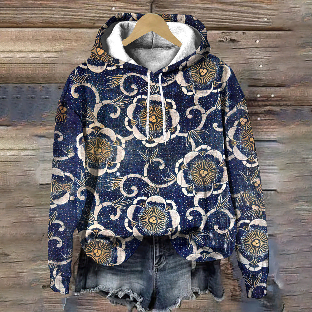 Stylish Floral-patterned Loose-fitting Designer Hoodie For Fall