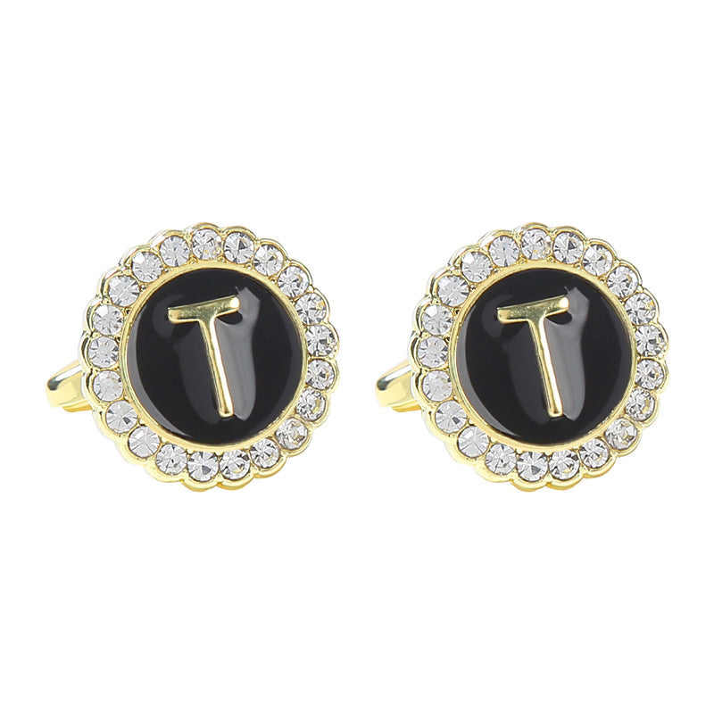 Round Diamond French Cufflinks Men&