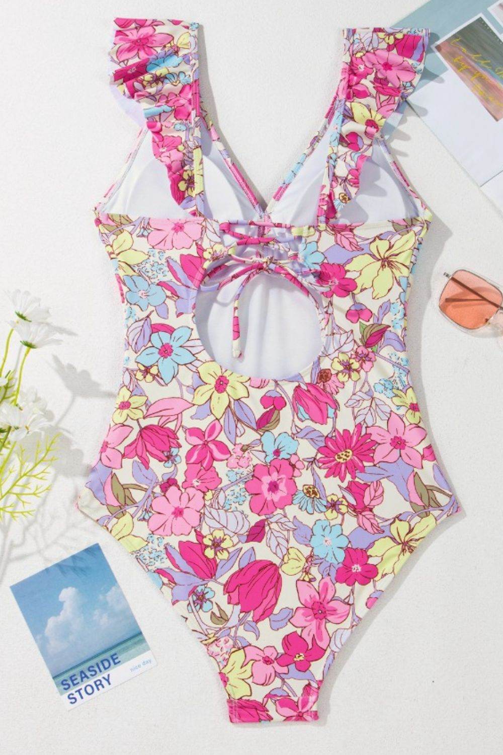 Floral Ruffle Trim Tummy Control One Piece Swimsuit