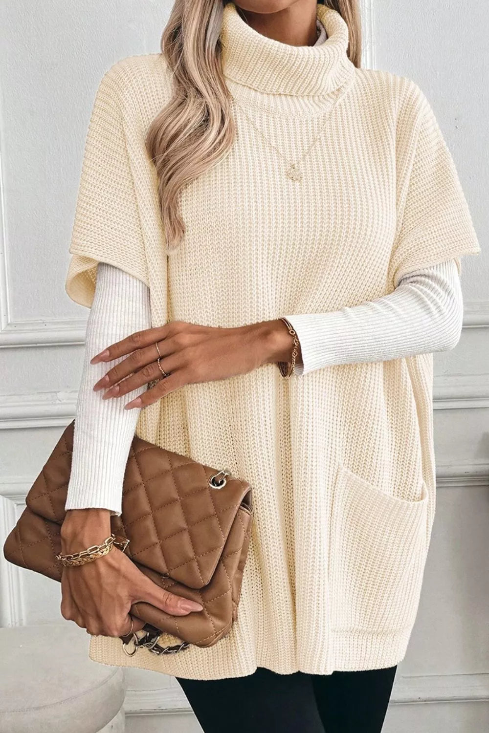 Turtleneck Knit Short Sleeve Sweater