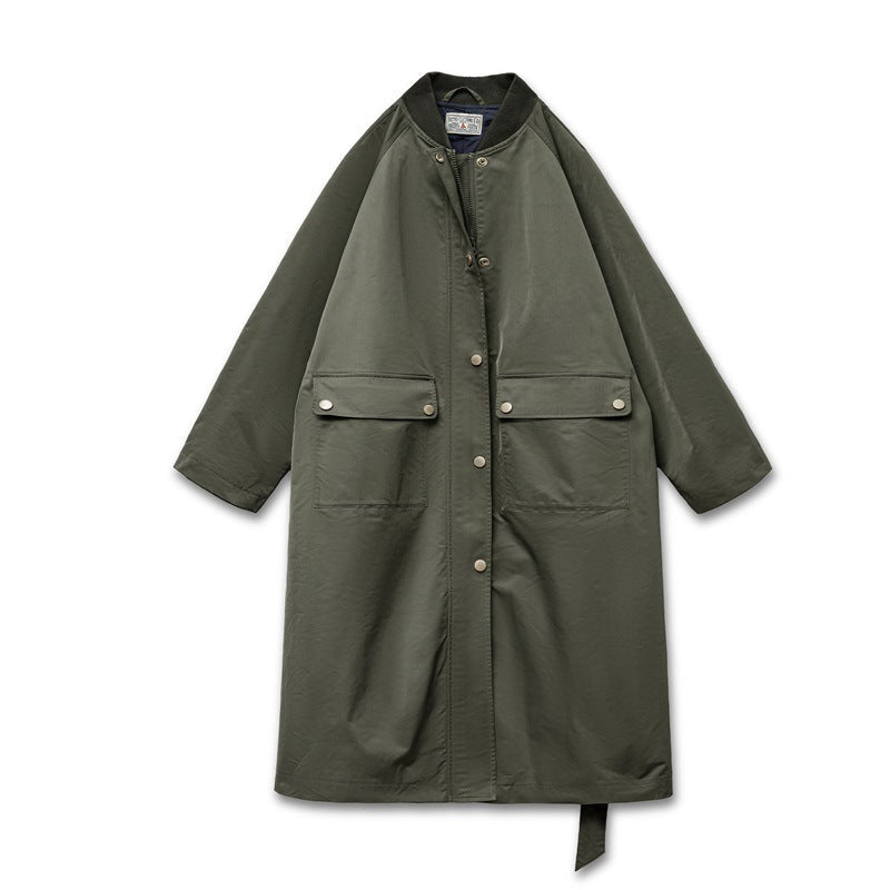Retro Olive Green Trench Coat Mid-length Loose Women