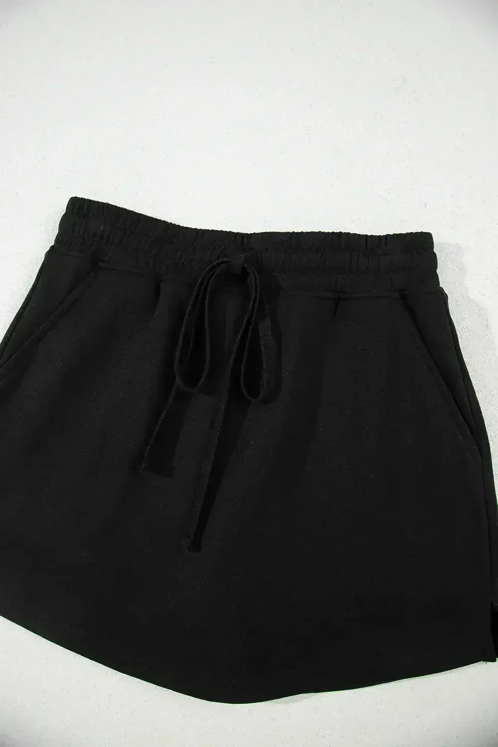 Black French Terry Drawstring Mini Skort with Pockets
