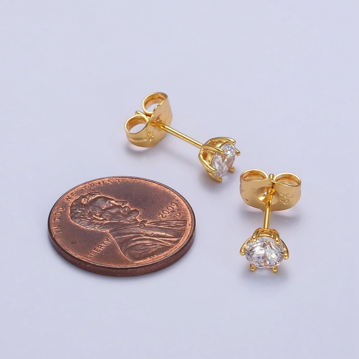 4mm, 6mm, 7mm, 8mm Clear Round CZ Gold Stud Minimalist Earrings | AB106 AB089 - AB091