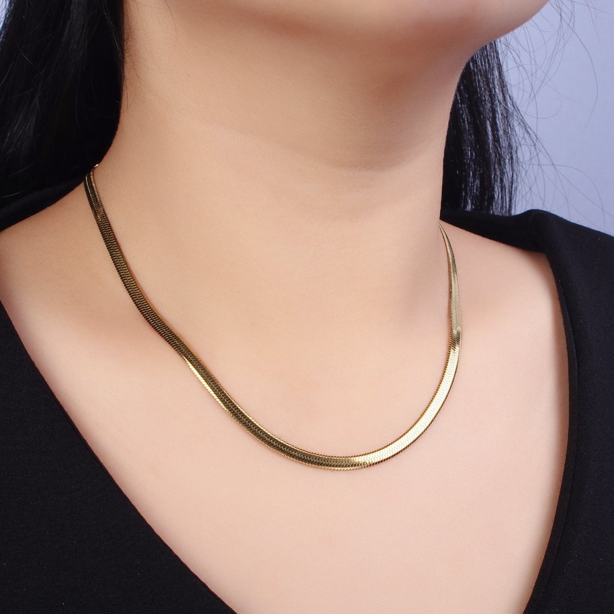 4mm Gold Herringbone Chain Necklace Silver Flat Snake Chain Stainless Steel Chain 18 inch | WA-1554 WA-1555 Clearance Pricing