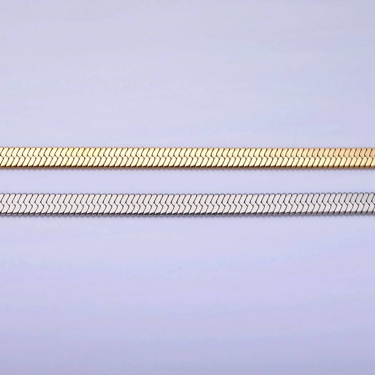 4mm Gold Herringbone Chain Necklace Silver Flat Snake Chain Stainless Steel Chain 18 inch | WA-1554 WA-1555 Clearance Pricing