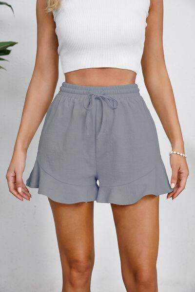 Full Size Drawstring Ruffle Hem Shorts for Women