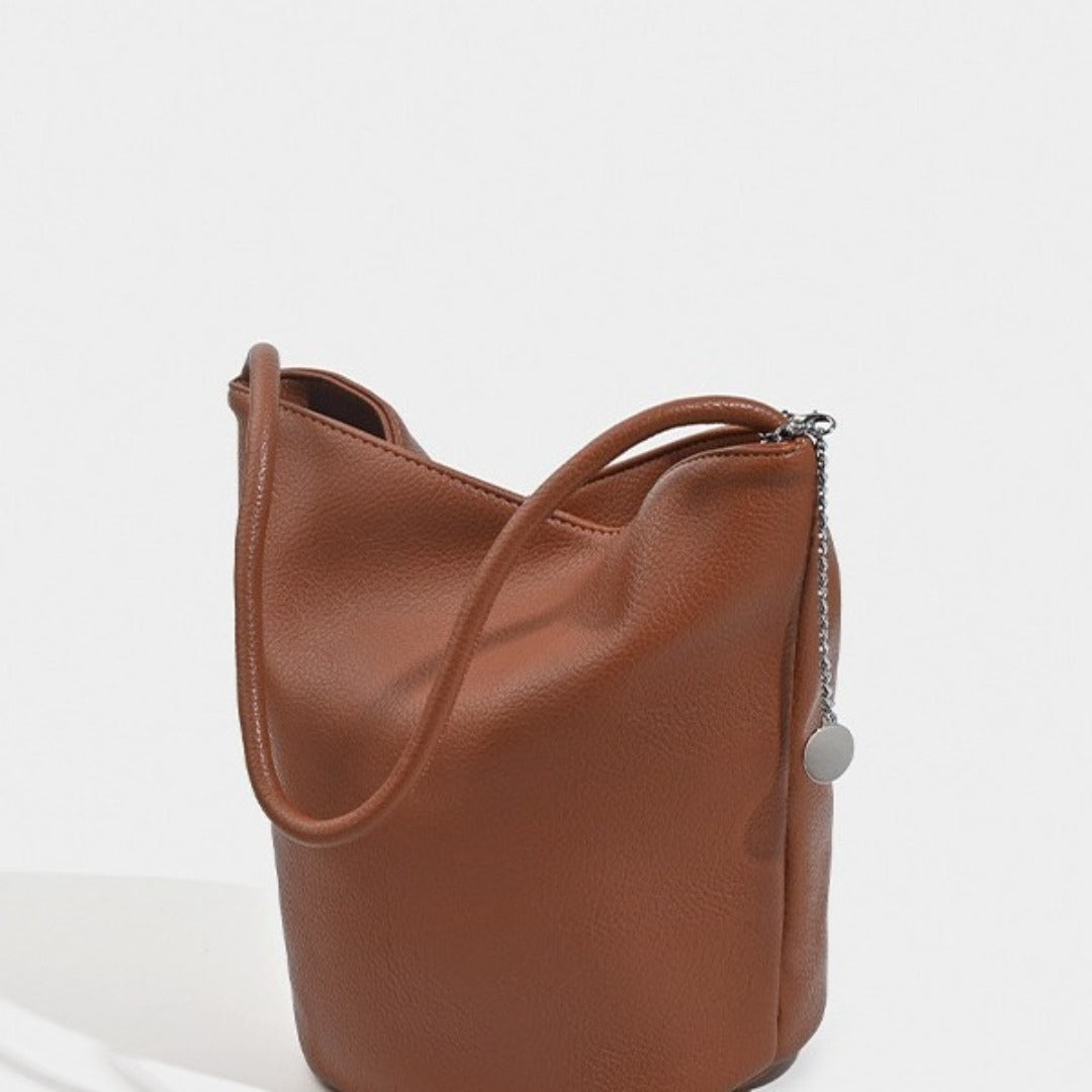 Retro soft leather bucket bag, women&
