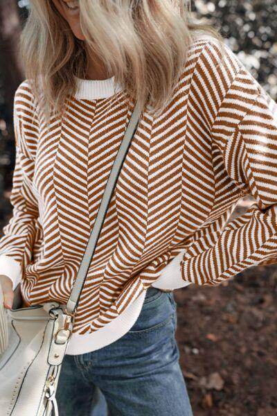Striped Round Neck Long Sleeve Sweater for Women Fashion