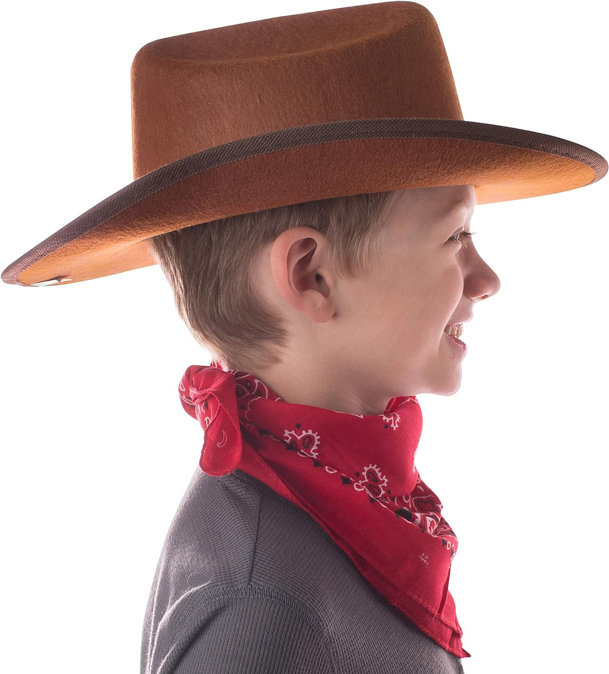Jr Brown Cowboy Bronco Logo Hat with Red Bandana Kids Child Hat