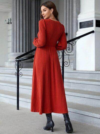 Ribbed Round Neck Long Sleeve Dress for Effortless Style