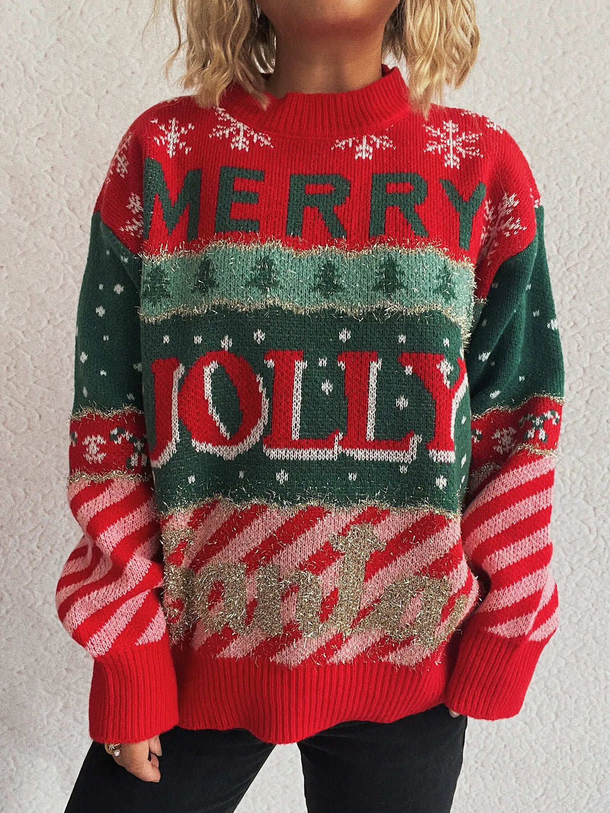 Christmas Letter Round Neck Long Sleeve Sweater