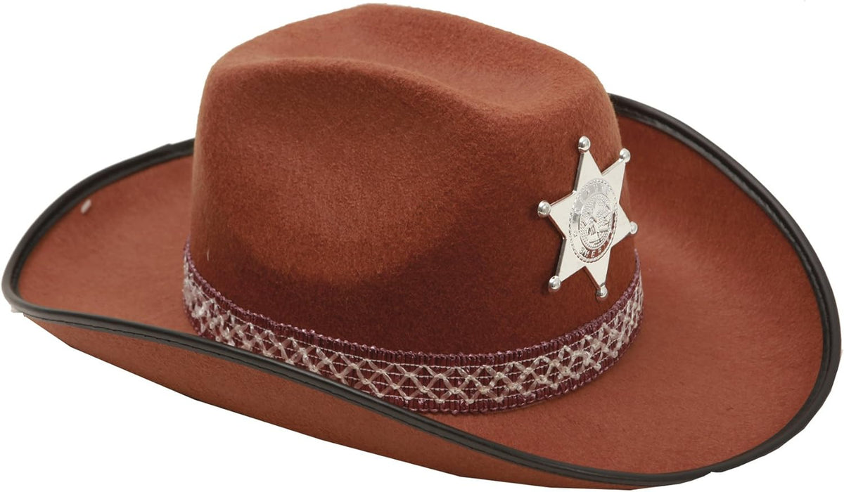 Brown Cowboy Hat with Silver Star Sheriff Badge